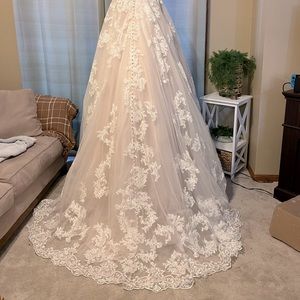 Allure style 9353 champagne and ivory ball gown wedding dress. Size 14
